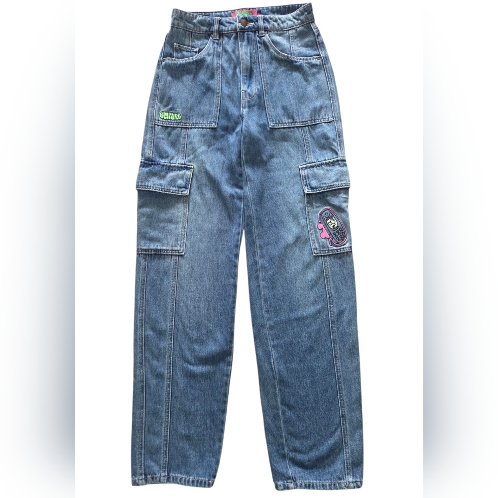 Empyre Cargo Carpenter Jeans Womens Sz 0 Embroidered Skater Phone Y2K Pants 2000